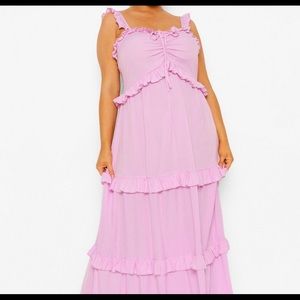 Boohoo Plusโ Pink Ruffle Detail Maxi Sun Dress NWOT sz 14